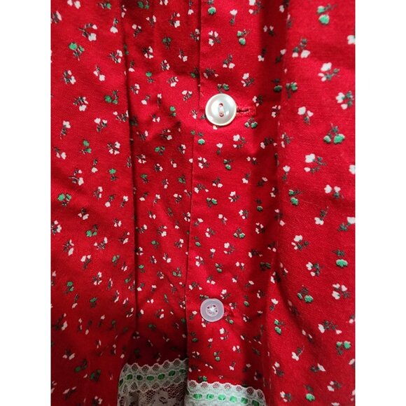 Bryan Vintage Floral CHRISTMAS DRESS Girls Size 5 Red Green Holiday Ruffle 1980s - Picture 6 of 8